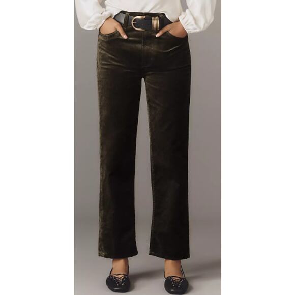 New Citizens of Humanity Delfina Straight Velvet Denim in Olive Leaf Size 27 - Picture 1 of 5